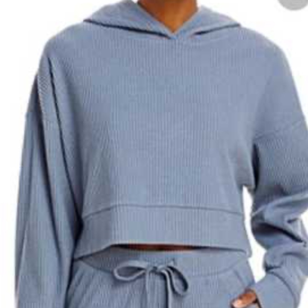 alo ribbed hoodie Light Blue Ribbed Hoodie Sweater for Women xs